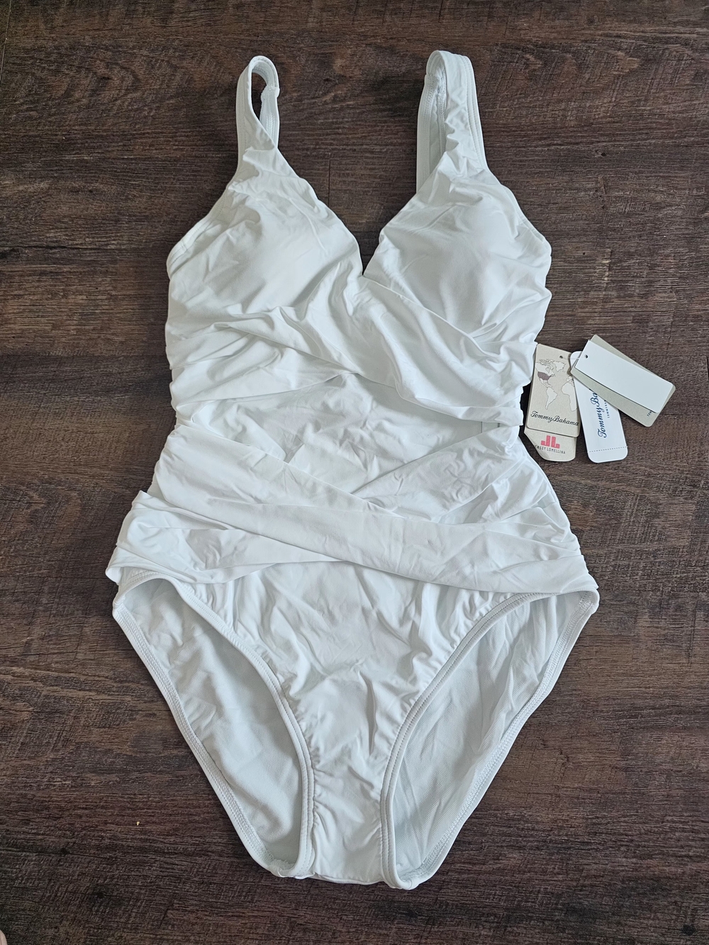 New Tommy Bahama White One-Piece Ruched Swimsuit Tummy Control